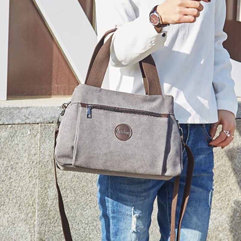 Bolso de mano Vintage para mujer, bandolera informal Lisa para niña, bolsos de lona para mujer, bolsos de un solo hombro, bolsos multibolsillos para mujer