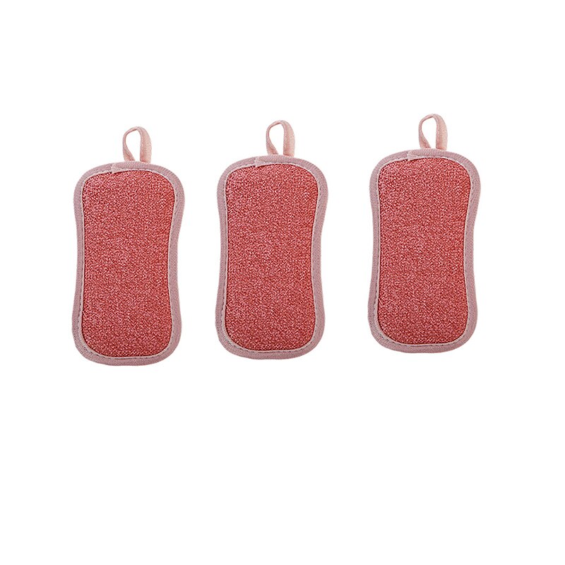 Chiffons de nettoyage de cuisine en microfibre, Double face, épais, éponge à récurer, outils de cuisine, Gadgets: 3pcs red