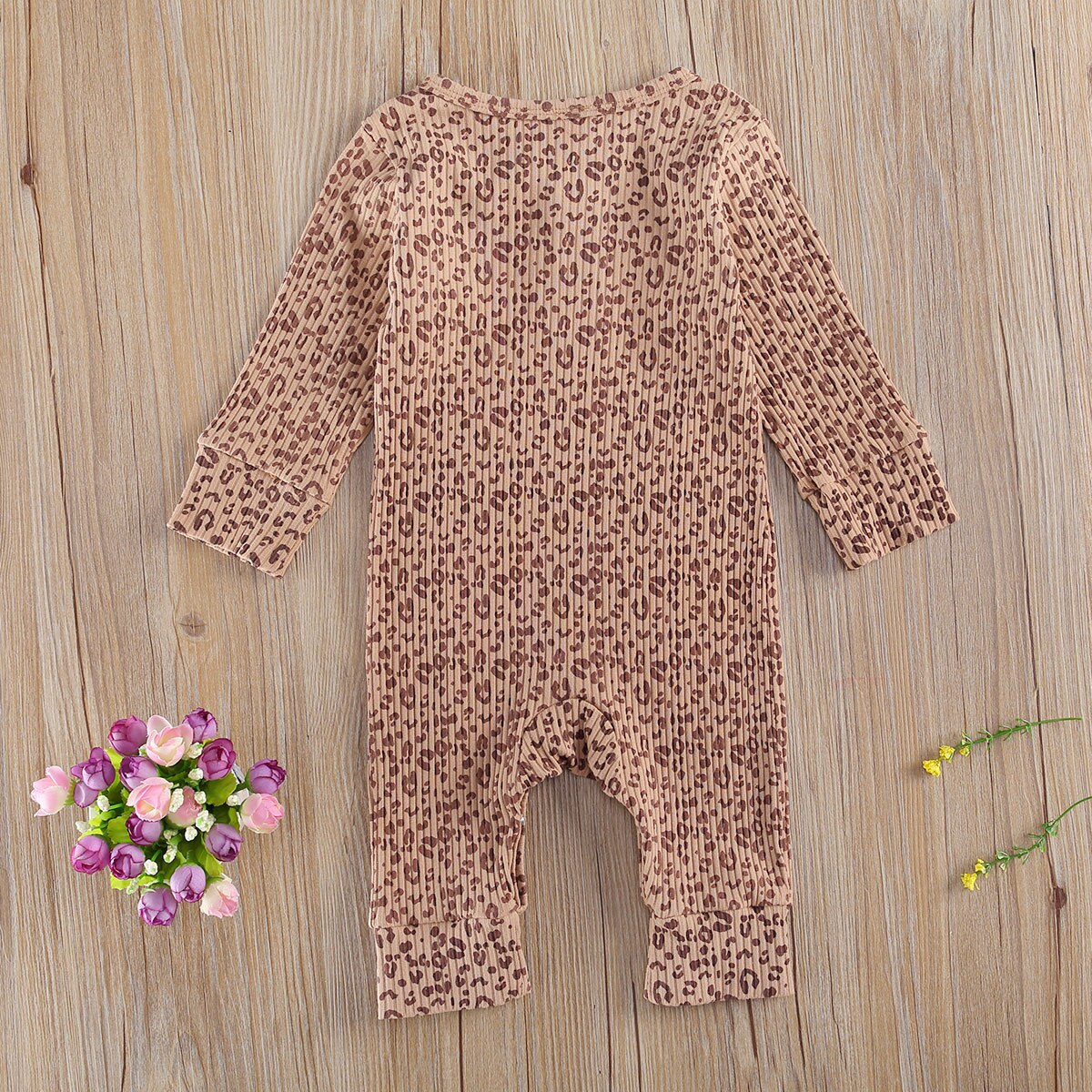 Infant Newborn Baby Boys Girls 0-24M One Piece Jumpsuit, Long Sleeve Ribbed Leopard Printed Romper Spring Autumn Outfits