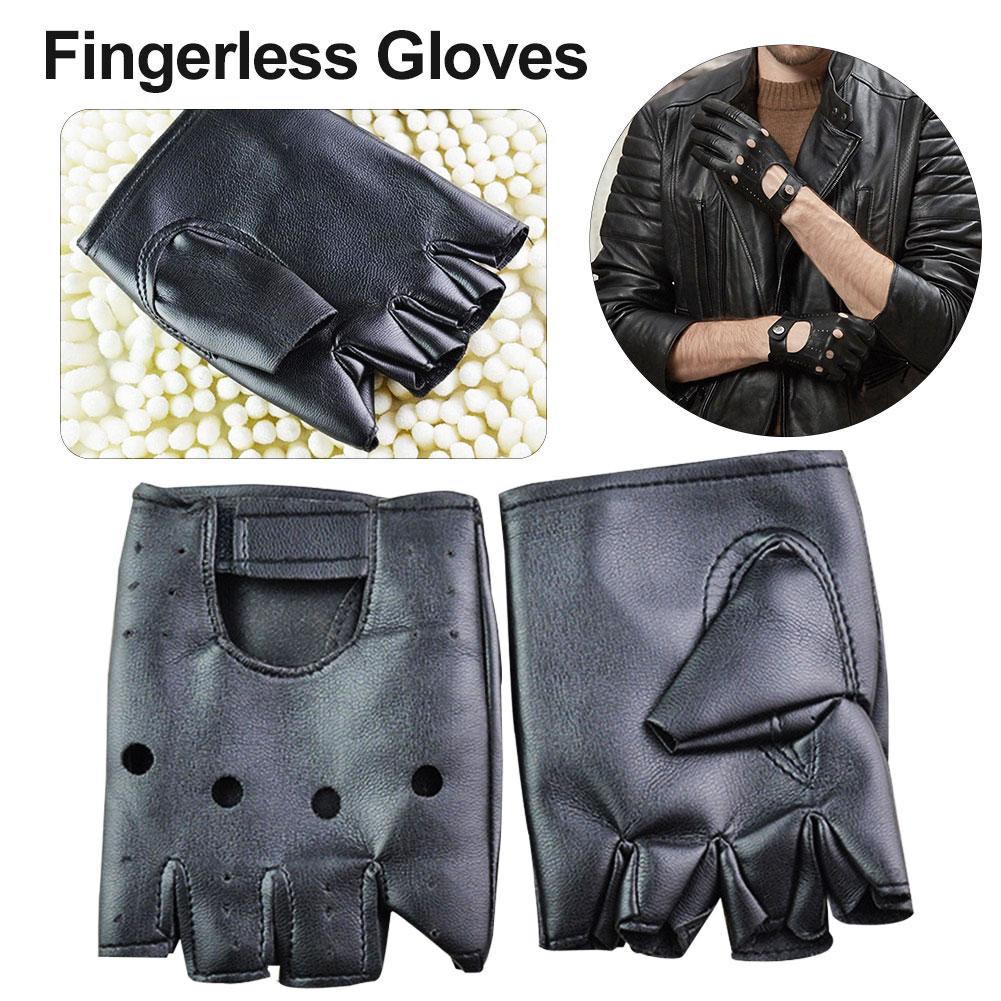1 par unisex sort syntetisk læder fingerløse handsker solid kvindelig halvfinger til kvinder mænd punk motor cykelhandsker