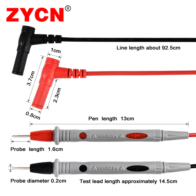 Zycn digital multimeter prober 1000v 20a multimeter kabel føletråd  p1502b multimeter testledninger nålespids universal sonde