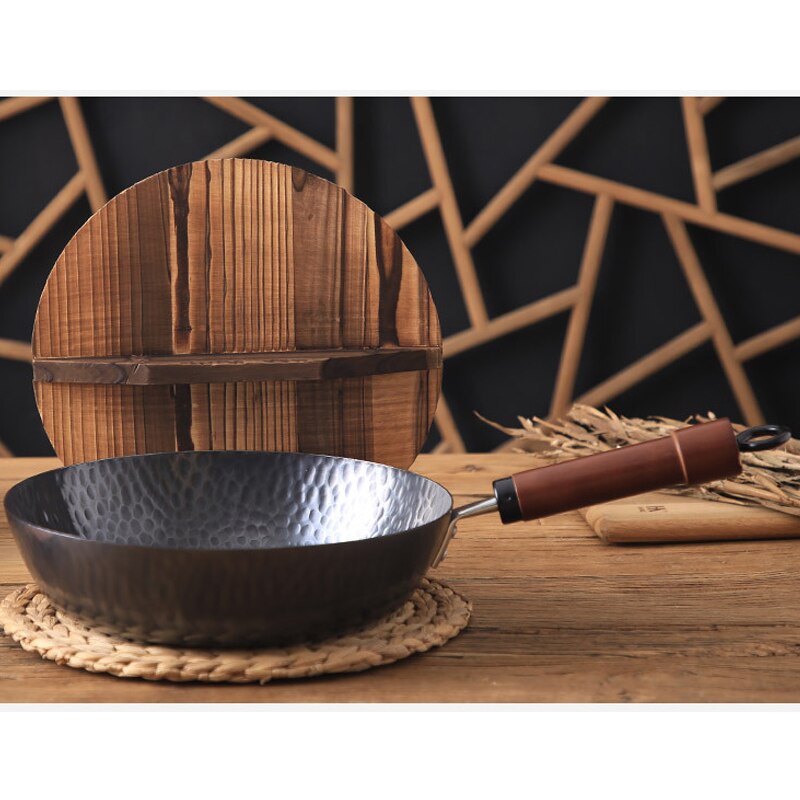 Martillo sartén de hierro fundido, acero al carbono Wok de, sartenes antiadherentes duraderas, para cocina de Gas y cocina de inducción, utensilios de cocina