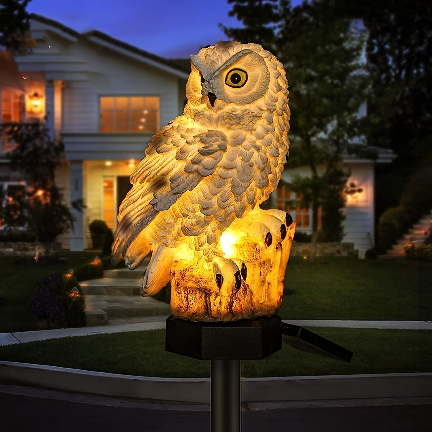 1 pc ao ar livre coruja estátua lâmpada resina artesanato movido a energia solar led iluminação ao ar livre decorativo paisagem luz solar jardim luz: Default Title