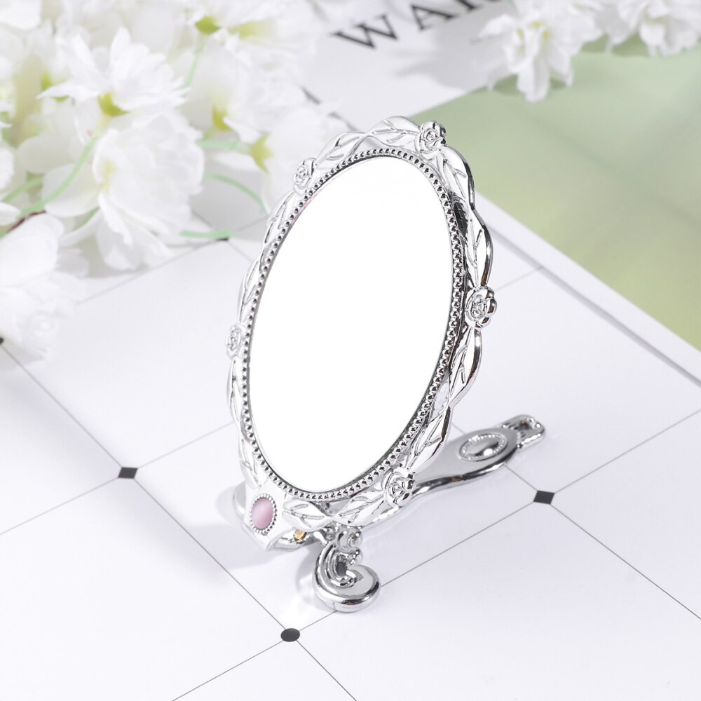 Espejo de bolsillo Vintage para maquillaje para niña, espejo pequeño plegable para cosmética, espejo de maquillaje para niña Mini, suministros de viaje (Color bronce, ovalado