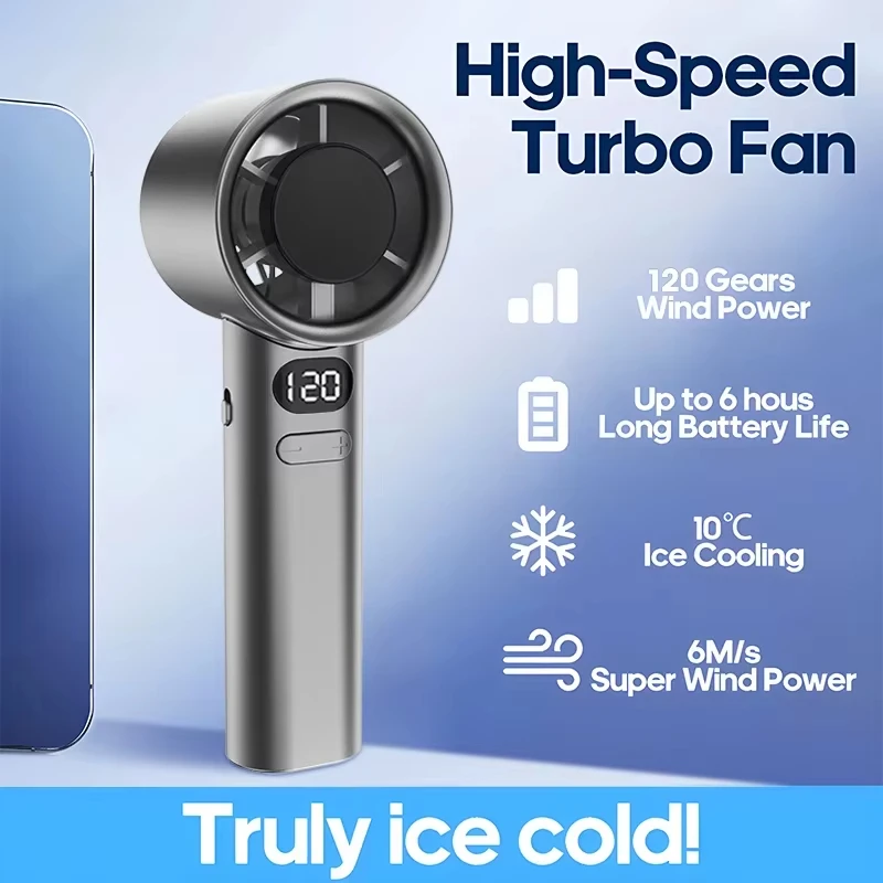 Ventilador de mano de 120 engranajes, miniventiladores de mano sin aspas portátiles de 120 velocidades de viento, ventilador eléctrico USB recargable para oficina