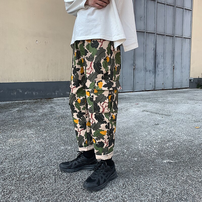 pantalones casuales con estampado de hojas de – Grandado