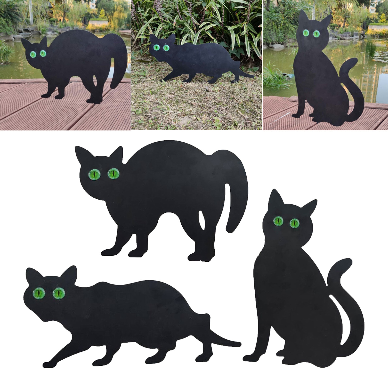 3Pieces Garden Scare Cats Bird Repellent Cats Gardening Tool With Reflective Eyes for Outdoor Indoor