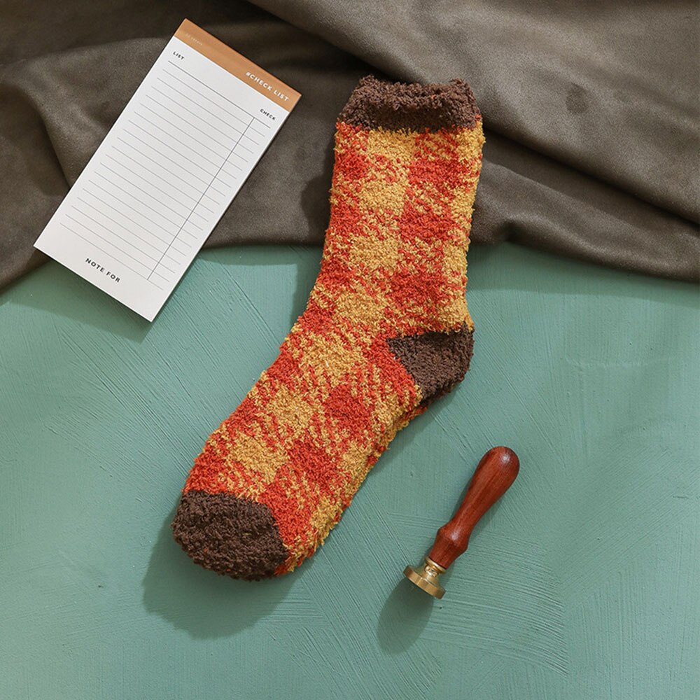 Femmes moelleux chaussettes Plaid maison doux lit plancher dormir Terry chaussette plus épais femelle corail polaire chaussettes: Orange