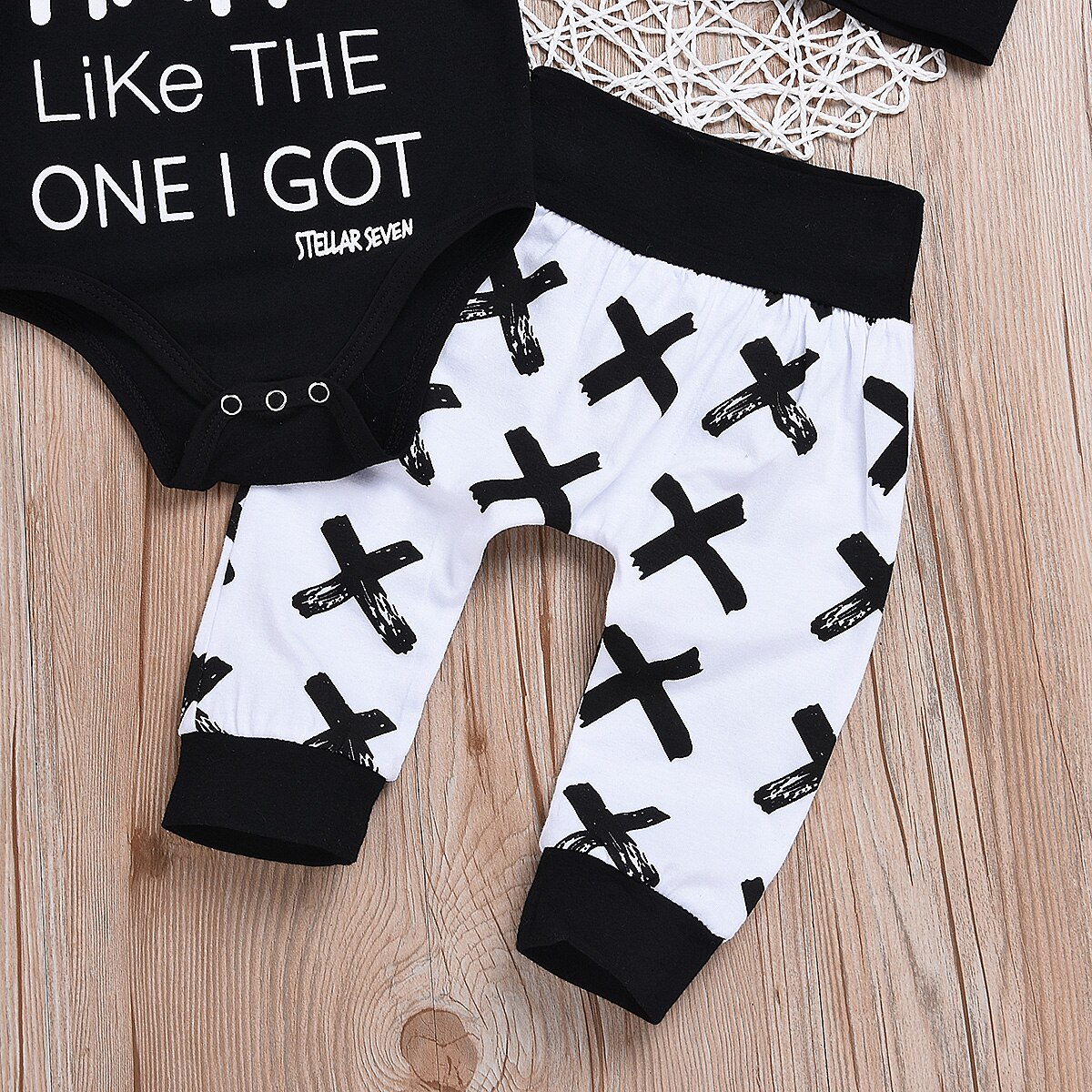 3 stk baby gutt jenter mamma topper romper + langbukser lue antrekk sett nyfødte barneklær