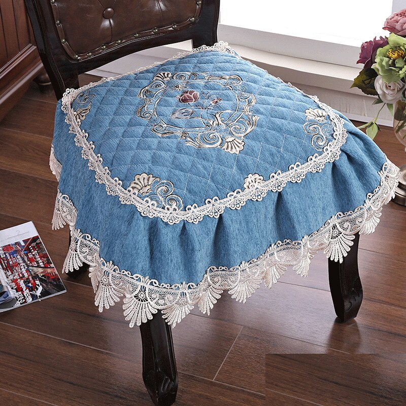 European Style Lace Chair Cushion Chenille Dining Chair Non-Slip Pads Breathable Thickened Universal Seat Mats Banquet Wedding C: oufeilan