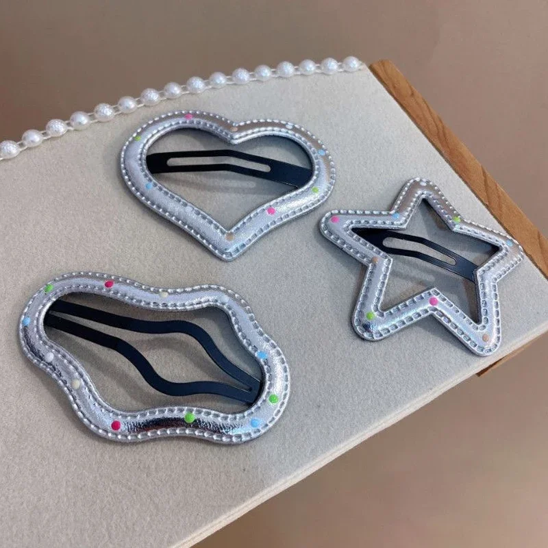 Horquillas plateadas de PU Y2K, pinzas para el cabello de varios estilos, estrellas BB, horquillas con Clip, pasador lateral bonito, accesorios para el cabello para mujer: Gris oscuro