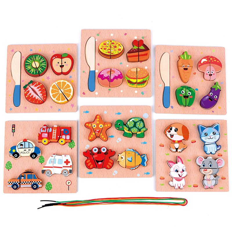 Baby toy wooden cutting of fruit and vegetables dessert puzzle kitchen toy children pretend play cooking educational toy girl