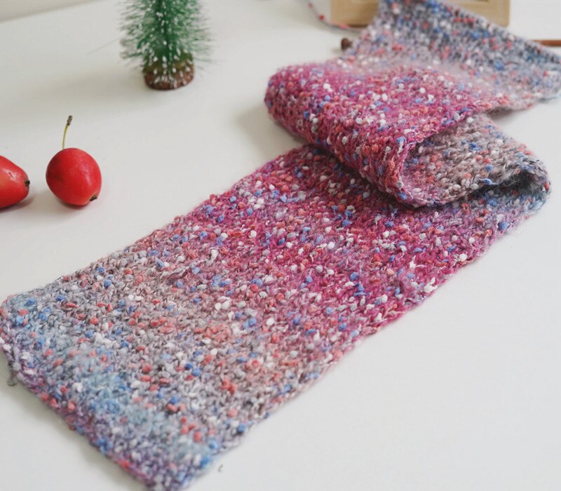 Hand Woven Gradient Color Segmented Dyeing Gradient Wool Hat Sweater Scarf Mohair Wool: Cherry Blossom Red