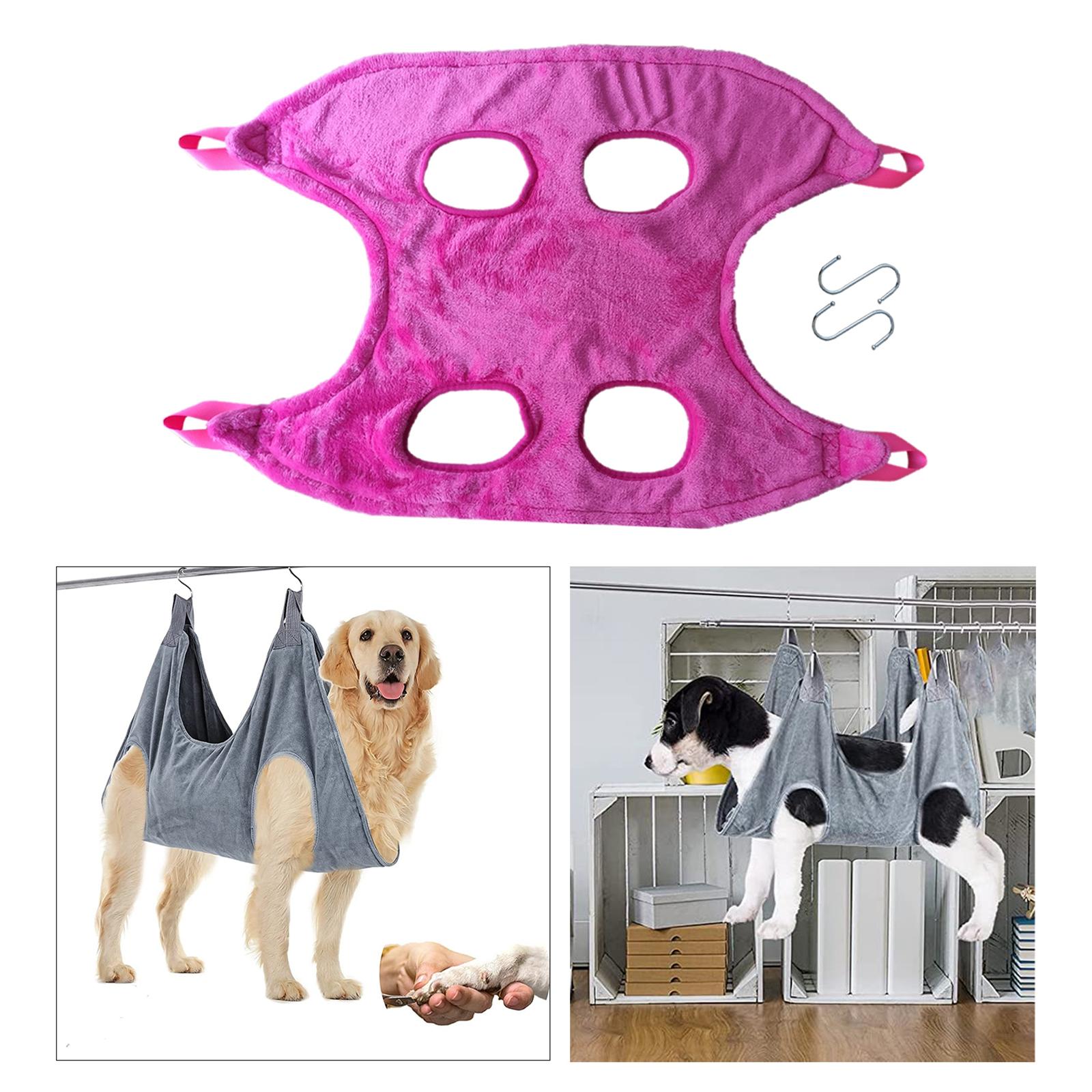 Portable Dog Grooming Hammock Restraint Bag Pet Dry Towel with 2 Hooks for Cleaning: Red L