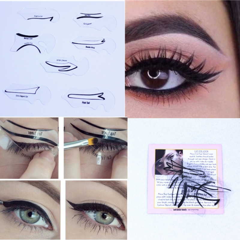 7 stil  in 1 sæt hurtig eyeliner smokey øjenskygge tegneguide genanvendelig til klassisk eyeliner skabelon makeup sæt