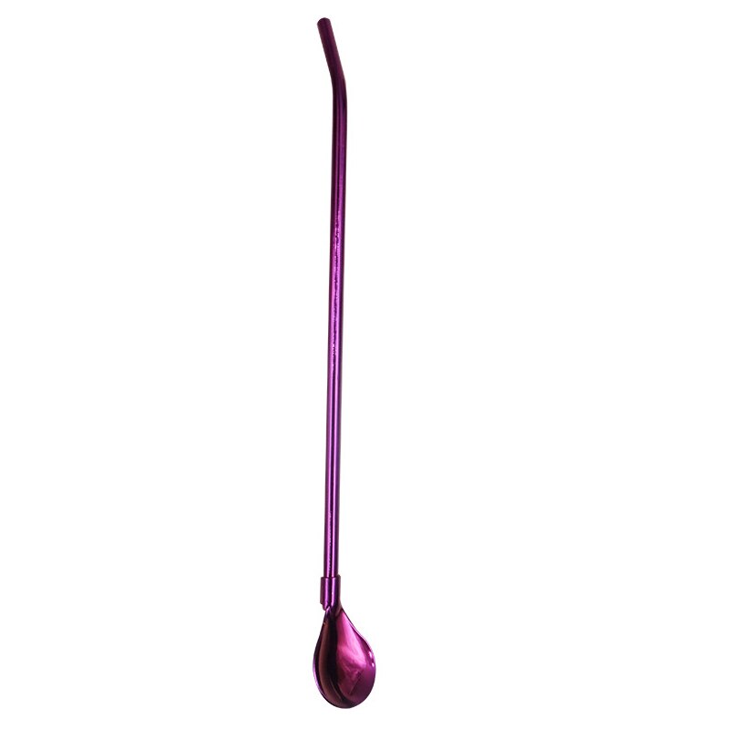 Eco Freundliche 304 Edelstahl wiederverwendbar Strohhalme Löffel Bahre Trinken Strohhalme Kaffee Strohhalme Löffel 215mm: LILA