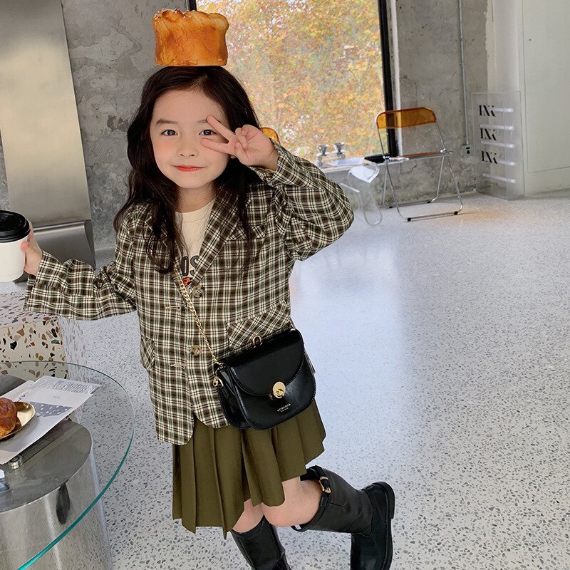 Gonne a pieghe verde primavera bambina gonna carina bambina 2-7Y