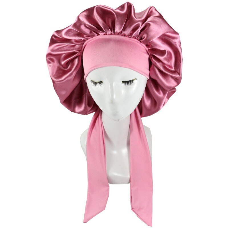 Chapeau de nuit en Satin pour femmes et hommes, Bonnet de nuit unisexe en soie, Turban de douche: Type 1-Pink