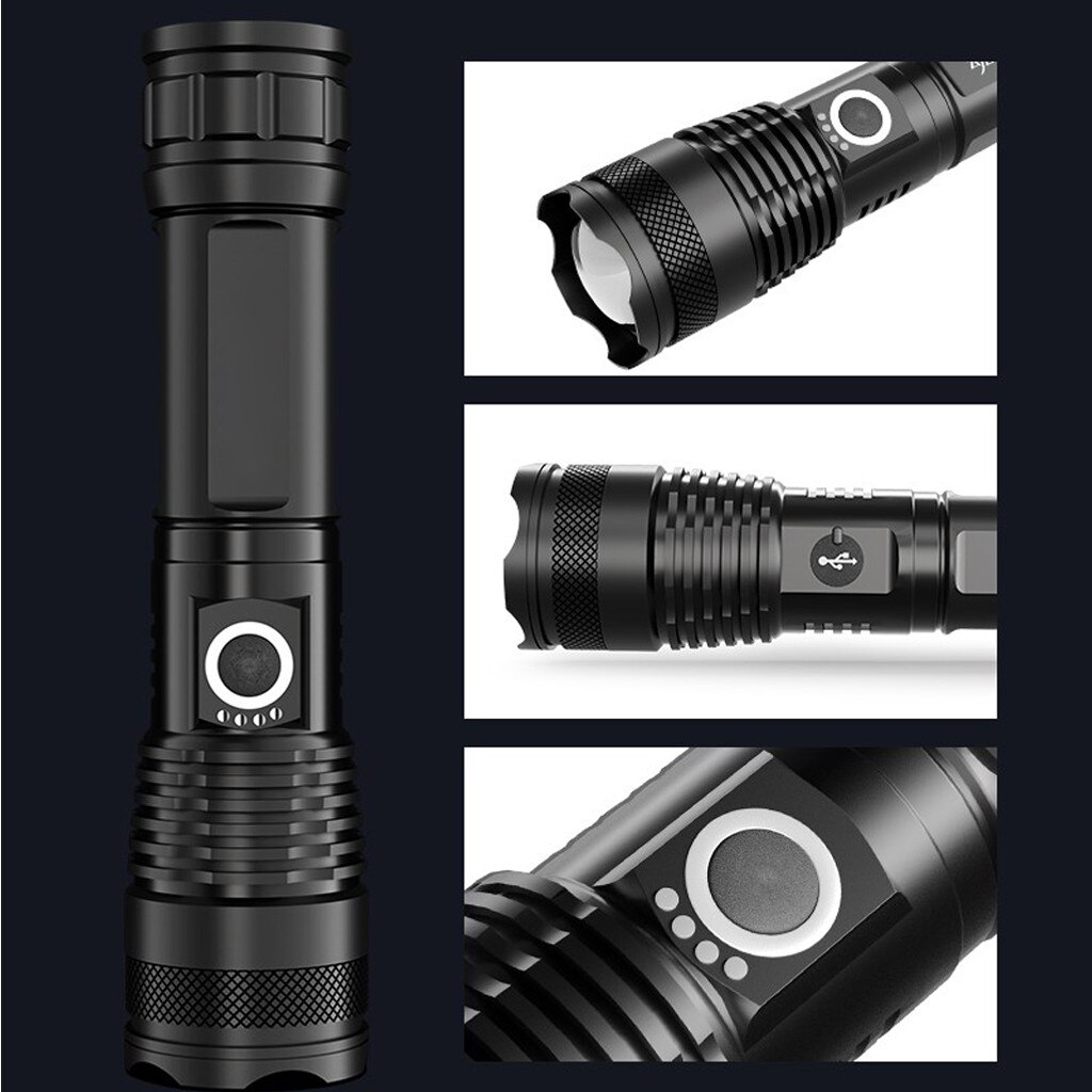 High Power LED Flashlight XHP 70.2 Lamp Bead Ultra Bright Flash Lights 3 Modes 26650 18650 USB Rechargeable Zoom Torch