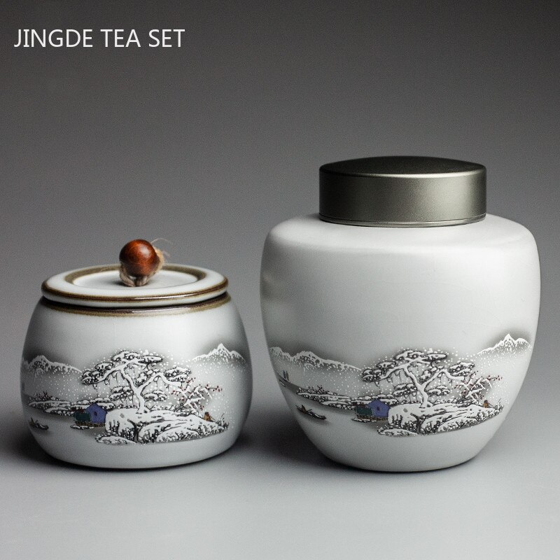 Exquisite Ceramic Tea Caddy Portable Sealed Jar Travel Tea Box Kitchen Spice Candy Storage Tank Food Container Home Decor