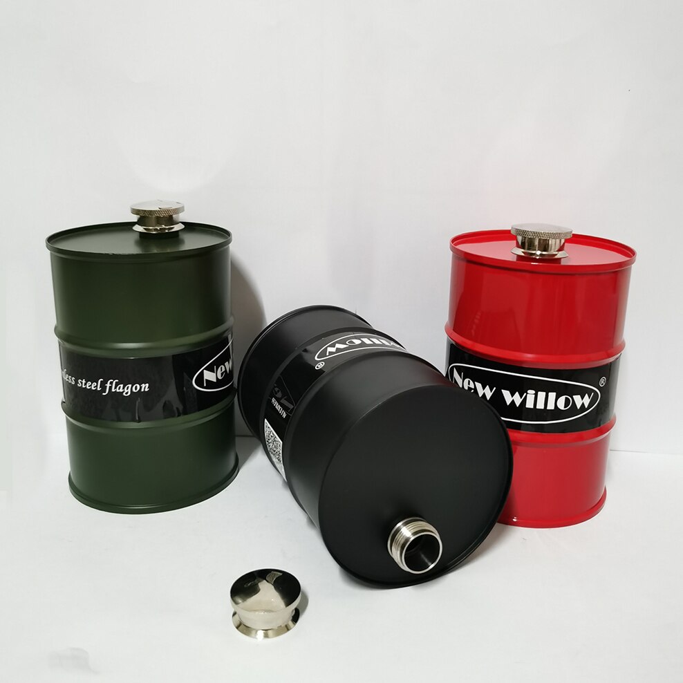 Kleine Kolf 24 Ounce Verdikte 304 Rvs Heupfles Olie Drum Vorm Body Draagbare Outdoor Wijn Fles Olie Vat jug