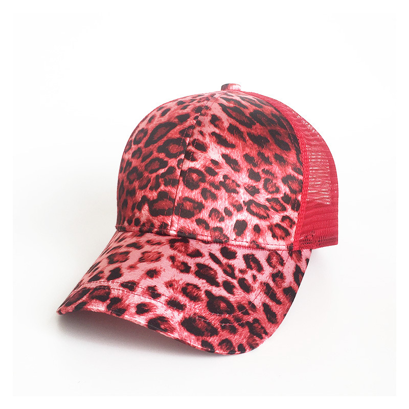 Europese En Amerikaanse Dier Luipaard Patroon Achter Opening Paardenstaart Hoed Baseball Cap Dames Zonnescherm Zonnehoed: Red leopard print