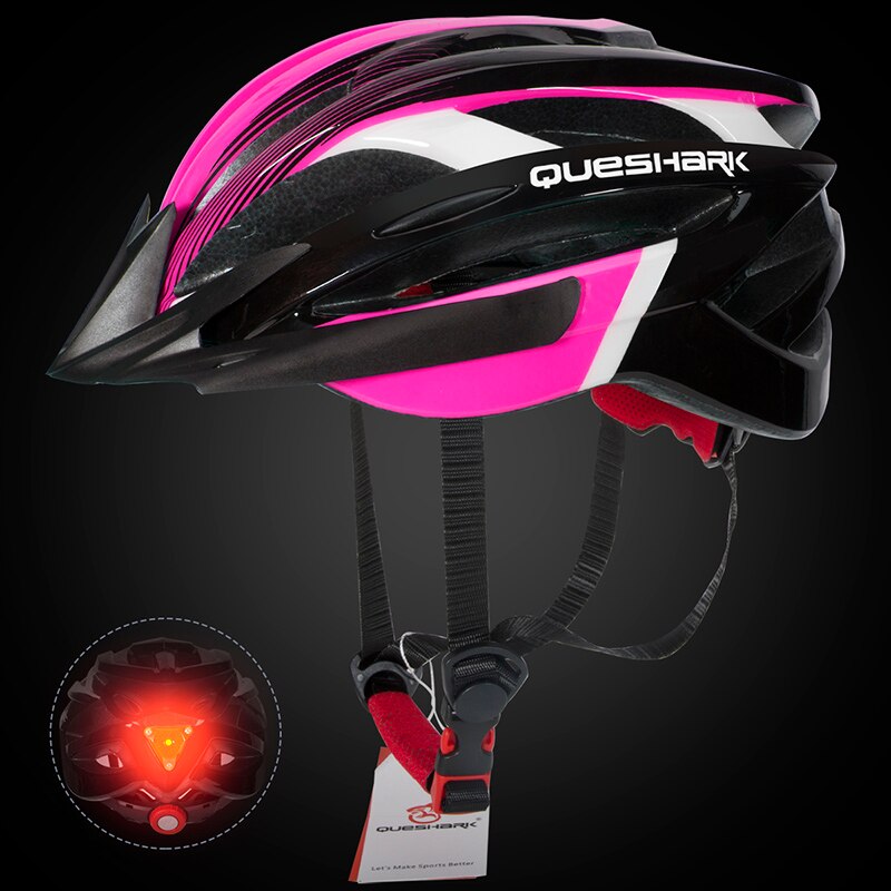 QUESHARK Männer Frauen Ultraleicht Radfahren Helm LED Rücklicht MTB Rennrad Fahrrad Motorrad Reiten Sicher Kappe Mit Sonnenblende: QE114 Rosa