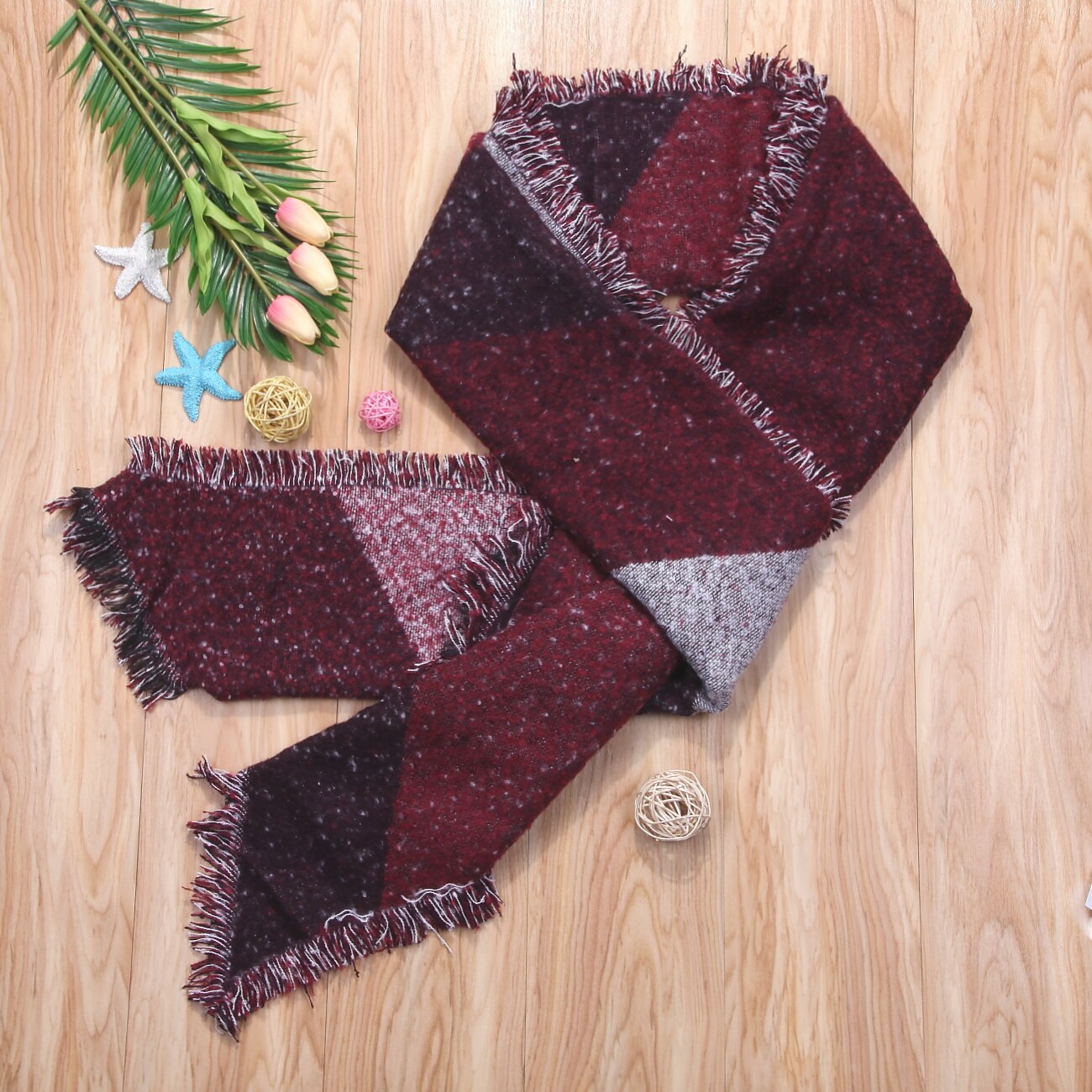 Winter Warm Large Scarves Women's Thick Long Cashmere Winter Wool Blend Soft Plaid Scarf Shawl Wrap Plaid Scarf