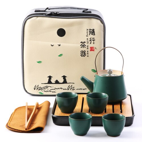 Japanse Stijl Mini Thee Set Draagbare Reizen Kung Fu Thee Set Een Pot En Vier Kopjes Met Lade Keramische Theekopje maak Theepot: B--6 piece set