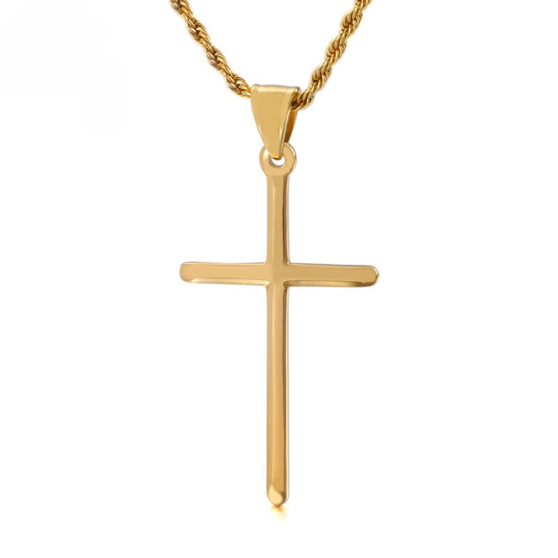 Trendy Golden Cross Pendant Necklace for Men Boy Stainless Steel Catholicism Religious Necklaces Simple Charm Male Jewelry: Gold