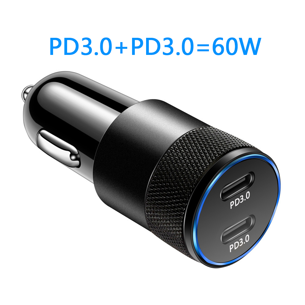 Car charger type-c fast charger for iphone 13 12 xs pd 60w mini car charger usb-c charger for cigarette lighter dual device plug