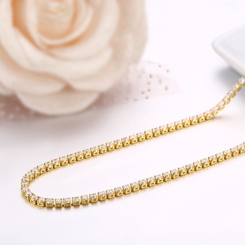 35cm+5cm 2mm gelbgoldene tennis-zirkonia-kette kurze choker-halskette für damen und mädchen schmuck collier collares kolye kette 14 "
