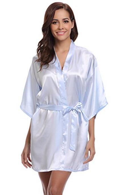 Vrouwen zijden satijnen korte nachtjapon effen kimono badjas badjas sexy badjas peignoir femme bruiloft bruid bruidsmeisjesjas