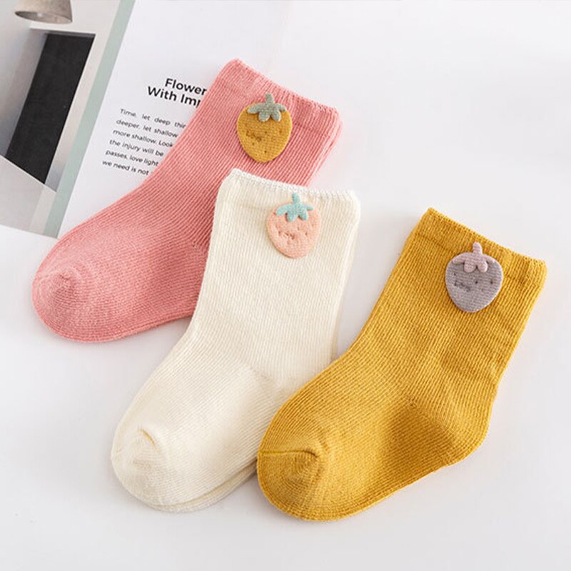 3Pairs Kids Cartoon Sokken Dier Fruit Baby Sokjes Effen Kleur Zachte Katoen Meisje Jongen Korte Sokken Voor Baby peuter 6-12M