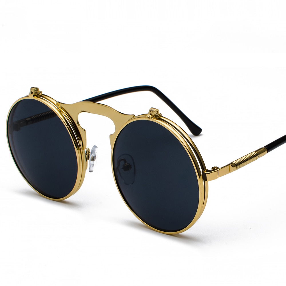 Peekaboo unisex retro steampunk sunglasses flip up green yellow red small round summer style unisex sun glasses men women