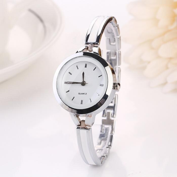 Reloj sencillo para mujer en 2 colores, reloj de pulsera delgado de , reloj de pulsera informal para mujer, reloj pequeño de cuarzo redondo LL @ 17: Plata