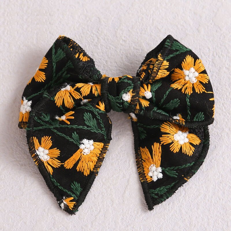 Korean Sweet Embroidery Bows Hair Clip for Kids Girls Boutique Handmade Hairpins Barrettes Headwear Hair Accessories: Black Yellow