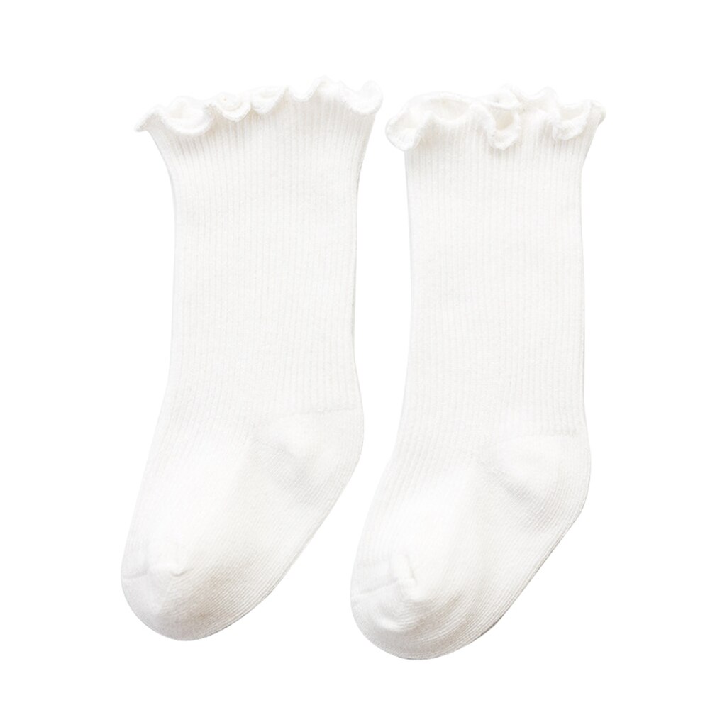 Peuter baby meisjes katoenen sokken, warme naadloze effen gebreide ruches sokken voor jongens en meisjes van 0-5 jaar: Beige / 0-1y