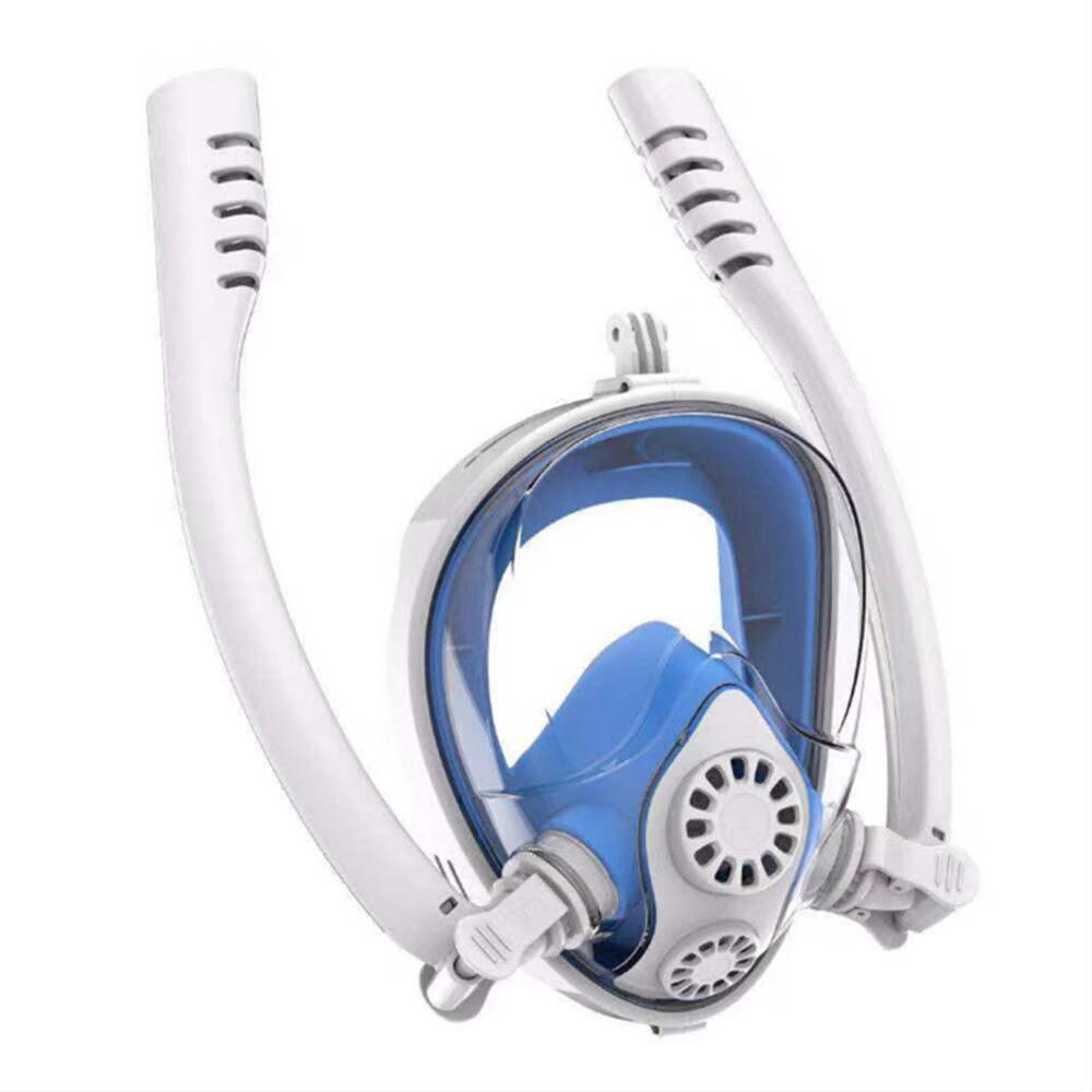 doppel Atem Rohr Volle Gesicht Scuba Tauchen Maske Männer Unterwasser Anti Nebel Schnorcheln Frauen Schwimmen Tauchen Maske Ausrüstung: White-Blue / L/XL