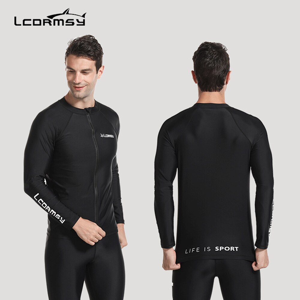 Men&#39;s Split Front Zipper Long Sleeve Quick Dry UV Protection Swim Surf Suit Top Water Sports Beach Breathable Surf Suit