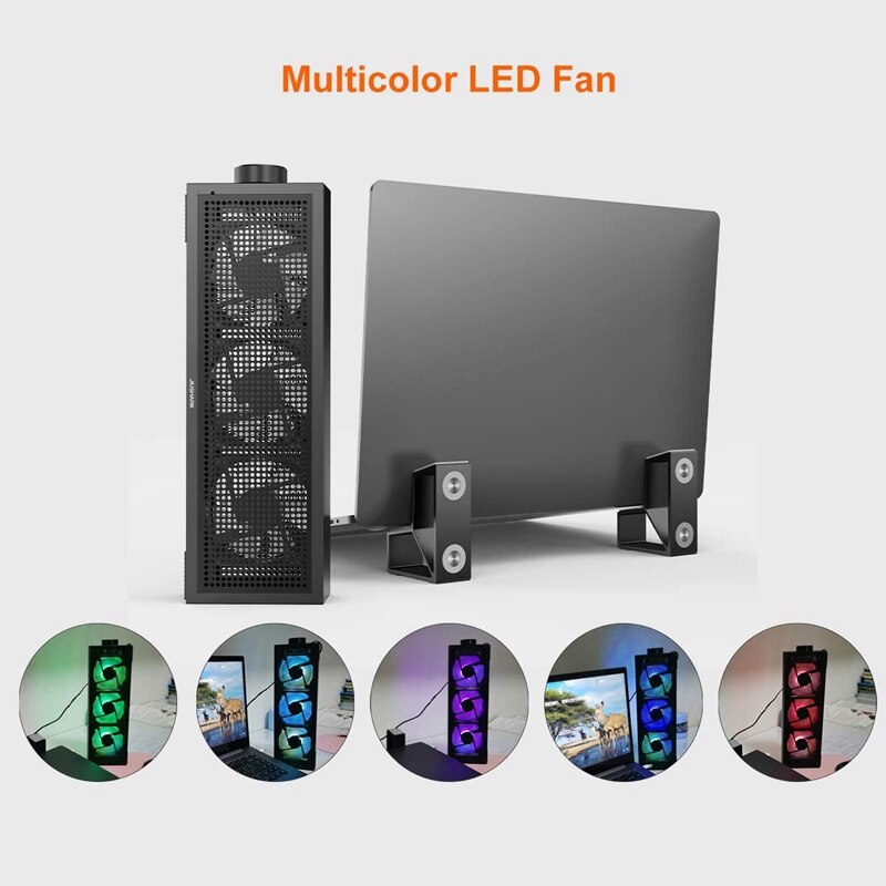 Jiushark Laptop Fan Cooling Pad Aluminium Laptop Cooler Stand Met 3 Rgb Led Light 3 Verstelbare Speed Usb 2.0 Voor gaming, werken