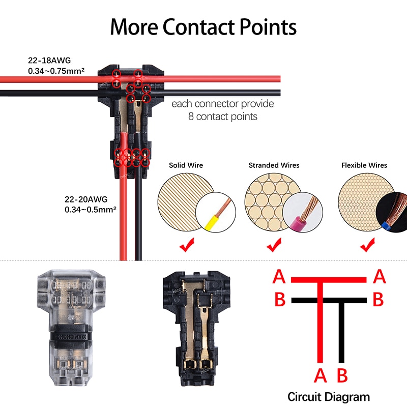 Bloque de terminales de abrazadera de cable, 2 uds., dc/ac 300v 10a 18-22awg sin soldadura y sin tornillos, ajuste fácil para tira led