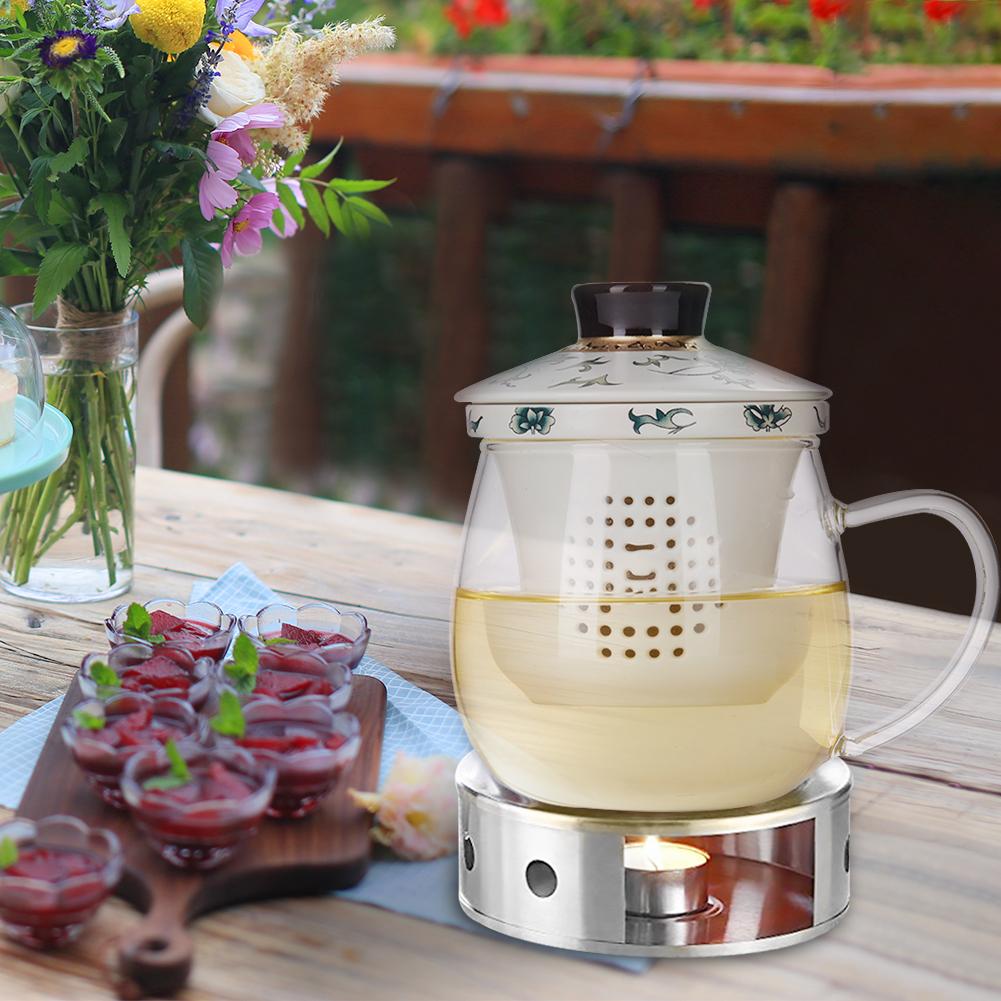 Te-mælk kaffe tekande opvarmning stearinlys fod i rustfrit stål tevarmer camping husholdning tevarmer med fyrfadslys tekandeholder