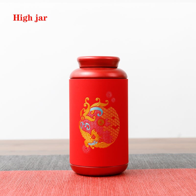 Contenedor sellado de Metal para el hogar, contenedor cilíndrico de Color sólido Universal para té y café, Chocolate, lata de Metal, caja de de almacenamiento: High jar red