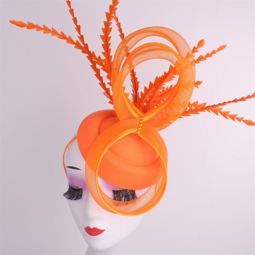 Kentucky Party Pillbox Cap Bruiloft Vrouwen Kerk Tovenaar Veren Hoed Elegante Dames Bruiloft Hoofddeksel Evenement Nigh Thee Chapeau: Oranje