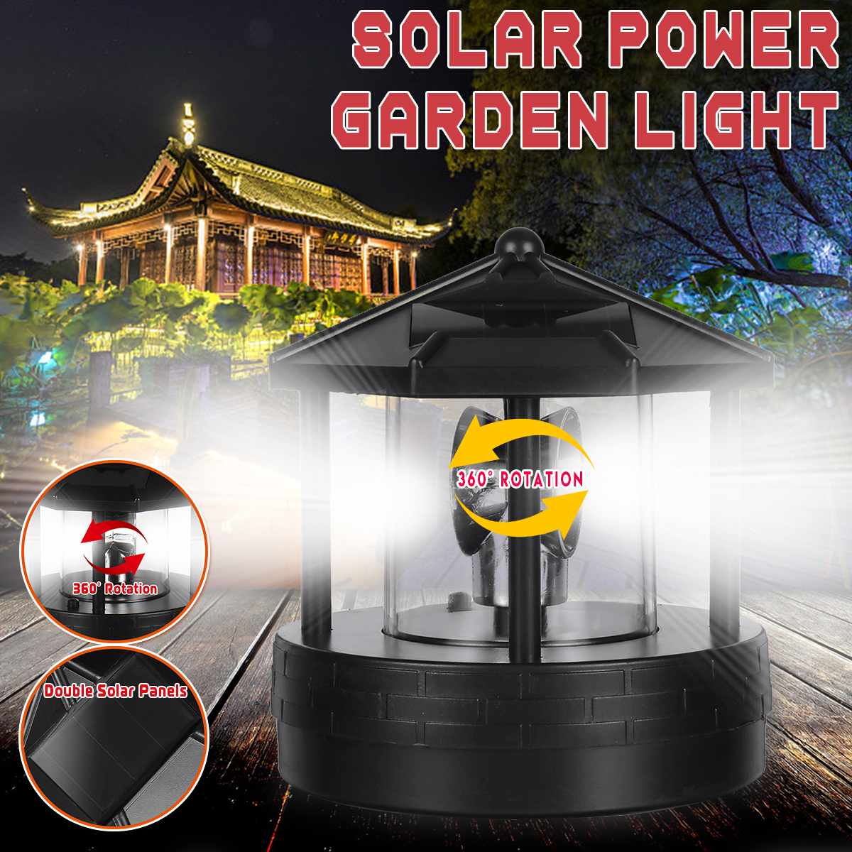 360 Degree LED Solar Light Outdoor Waterproof Solar Powered Lights Smart Charging Solar Light Tower Home Garden Yard Lamp Decor