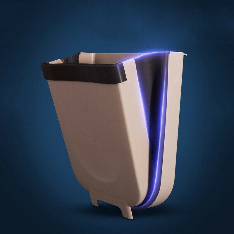 Wall Mounted Folding Waste Bin Kitchen Cabinet Door Hanging Trash Bin Garbage Car Trash Can Wall Mounted Foldable Cleaning: Khaki / L