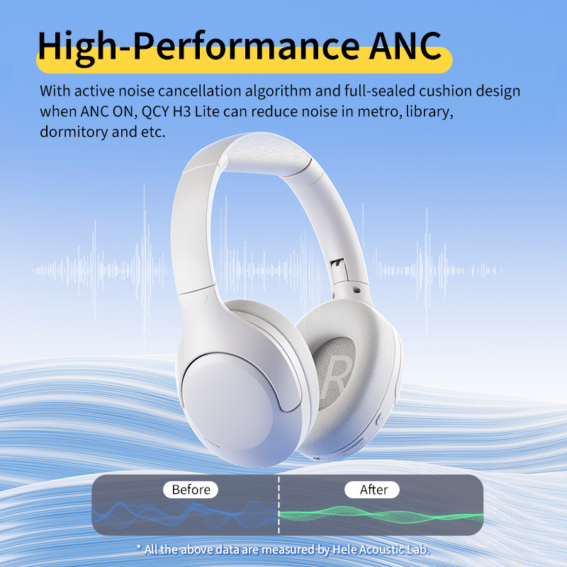 QCY H3 Lite ANC Kabellose Kopfhörer, aktive Geräuschunterdrückung, über-Ohr-Headset, Bluetooth 5.3-Kopfhörer, 40-mm-Treiber, HiFi-Klang, 60 Stunden
