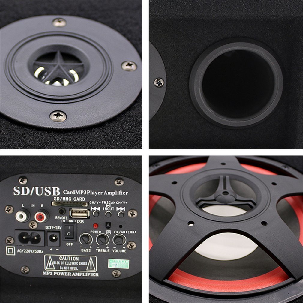 350W Under-Seat Car Compact Subwoofer Amp Bass Speaker Powerful Audio Amplifier with Remote Subwoofer Control 6 Inch US Plug