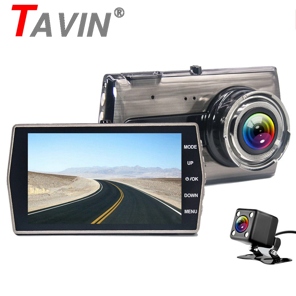 TAVIN 4 inch IPS Auto DVR Camera Dual Lens Dash Cam FHD 1080P met achteruitrijcamera Auto Registrator Digitale video Recorder Camcorder